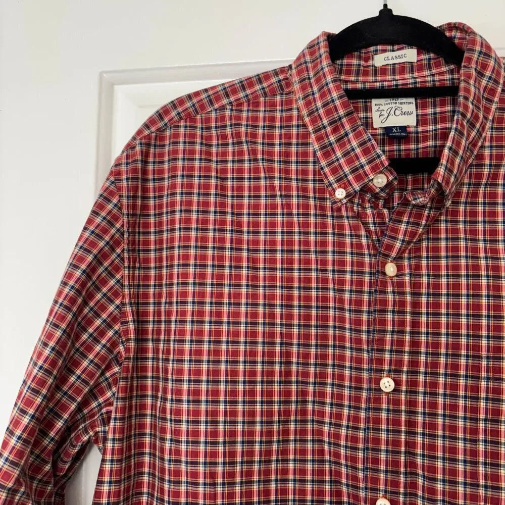 J.Crew Classic Fit Red Plaid Button Down Shirt - Size XL - 100% Cotton